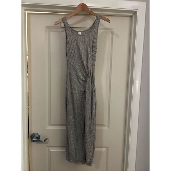 NEW Tank Ribbed Knit Twist Front Wrap Asymmetrical Hem Midi Dress S - Picture 4 of 7